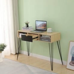 HALOYO Console Tiroir Console Meuble Vintage Bureau Industriel Avec Tiroir Et Rangements Pied épingle 100*35*75cm Couleur Du Bois -France Bureau Soldes 2022 55300849 5