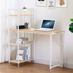 COMHOMA Bureau Informatique Design Industriel Avec Bibliothèque 4 étagères Panneaux Table D’éude En Bois Vierge Et Struture En Métal (Beige) -France Bureau Soldes 2022 55343612 2