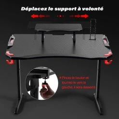 GTPLAYER Bureau Gaming 65*120cm Bureau Gamer Ergonomique En Forme De T Avec Support De Moniteur Réglable Et Crochet Casque Bureau Infomatique Adapté à PC Gamer (Noir) -France Bureau Soldes 2022 55343638 4