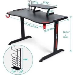 GTPLAYER Bureau Gaming 65*120cm Bureau Gamer Ergonomique En Forme De T Avec Support De Moniteur Réglable Et Crochet Casque Bureau Infomatique Adapté à PC Gamer (Noir) -France Bureau Soldes 2022 55343638 5