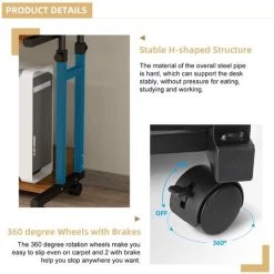 Dripex Table D'Ordinateur Portable Réglable En Hauteur, Table D'appoint Mobile Avec Roulettes, Table De Lit Pour Ordinateur Avec Étagères De Rangement Pour Bureau Chambre Canapé Lit -France Bureau Soldes 2022 55390907 3