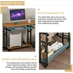 Dripex Table D'Ordinateur Portable Réglable En Hauteur, Table D'appoint Mobile Avec Roulettes, Table De Lit Pour Ordinateur Avec Étagères De Rangement Pour Bureau Chambre Canapé Lit -France Bureau Soldes 2022 55390907 4
