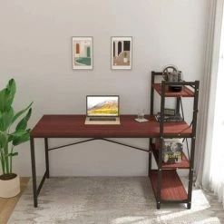 Dripex Bureau Informatique, Bureau Avec Rangement, Table D’étude, Bureau Bois Et Métal, Pour Bureau, Chambre Et Salon 120 X 60 X 120 Cm(Marron Rouge)