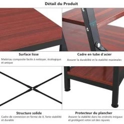 Dripex Bureau Informatique, Bureau Avec Rangement, Table D’étude, Bureau Bois Et Métal, Pour Bureau, Chambre Et Salon 120 X 60 X 120 Cm(Marron Rouge) -France Bureau Soldes 2022 55390916 3