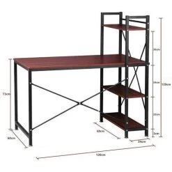 Dripex Bureau Informatique, Bureau Avec Rangement, Table D’étude, Bureau Bois Et Métal, Pour Bureau, Chambre Et Salon 120 X 60 X 120 Cm(Marron Rouge) -France Bureau Soldes 2022 55390916 5