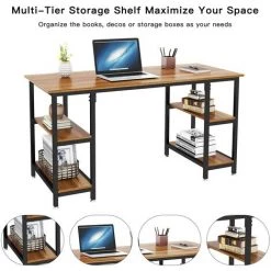 Dripex Bureau Informatique, Table D'Ordinateur Avec 4 Étagères, Poste De Travail PC Et Ordinateur Portable Pour Bureau Et Domicile, Table D’étude 120 X 48 X 76 Cm - Brun -France Bureau Soldes 2022 55390939 3