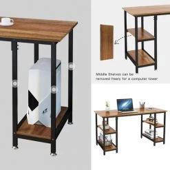 Dripex Bureau Informatique, Table D'Ordinateur Avec 4 Étagères, Poste De Travail PC Et Ordinateur Portable Pour Bureau Et Domicile, Table D’étude 120 X 48 X 76 Cm - Brun -France Bureau Soldes 2022 55390939 4