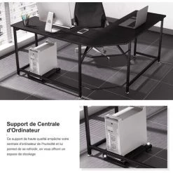 Dripex Bureau D'angle 155 X 155 X 75 Cm, Bureau Informatique Avec Rangement Pour CPU En Forme L - Noir -France Bureau Soldes 2022 55390958 3