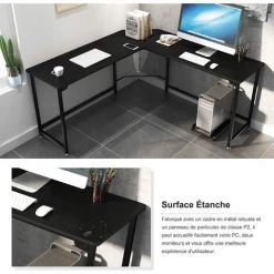 Dripex Bureau D'angle 155 X 155 X 75 Cm, Bureau Informatique Avec Rangement Pour CPU En Forme L - Noir -France Bureau Soldes 2022 55390958 4