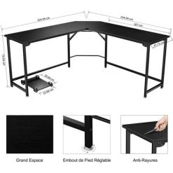 Dripex Bureau D'angle 155 X 155 X 75 Cm, Bureau Informatique Avec Rangement Pour CPU En Forme L - Noir -France Bureau Soldes 2022 55390958 5