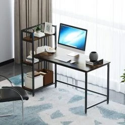 Dripex Bureau Informatique Avec Rangement, Bureau Métal Et Bois 131 X 60 X 110 Cm Table D'étude Dans La Chambre - Marron Rustique -France Bureau Soldes 2022 55390961 2
