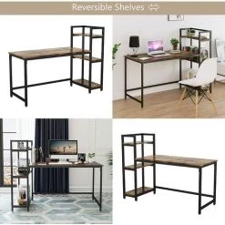 Dripex Bureau Informatique Avec Rangement, Bureau Métal Et Bois 131 X 60 X 110 Cm Table D'étude Dans La Chambre - Marron Rustique -France Bureau Soldes 2022 55390961 4