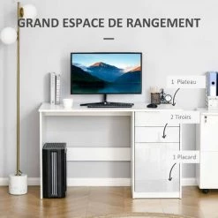 MH Bureau Informatique AXEL Blanc Laqué -France Bureau Soldes 2022 55413808 5