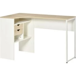 MH Bureau D'angle Avec Rangements RONY Chêne Clair Et Blanc