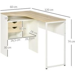 MH Bureau D'angle Avec Rangements RONY Chêne Clair Et Blanc -France Bureau Soldes 2022 55414384 3