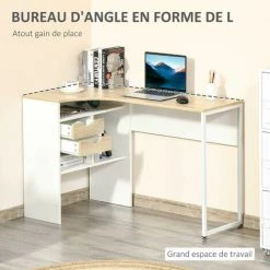MH Bureau D'angle Avec Rangements RONY Chêne Clair Et Blanc -France Bureau Soldes 2022 55414384 4
