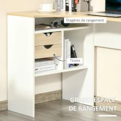 MH Bureau D'angle Avec Rangements RONY Chêne Clair Et Blanc -France Bureau Soldes 2022 55414384 5