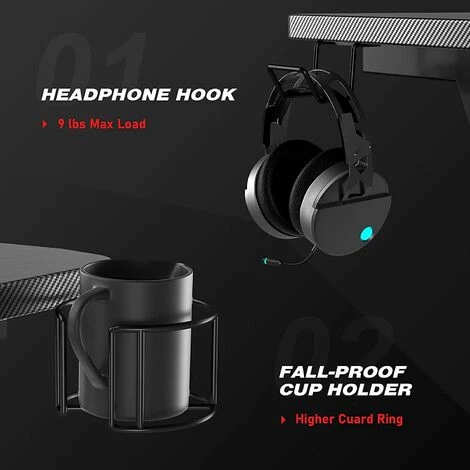 GTPLAYER Bureau Gaming 60*108cm Bureau Gamer Ergonomique En Forme De Z Avec Support De Haut-Parleur Porte- Tablette Et Porte-Gobelets Style De Course Professionnel Table Bureau Infomatique En Métal (Noir) 6 GTPLAYER Bureau Gaming 60*108cm Bureau Gamer Ergonomique En Forme De Z Avec Support De Haut-Parleur Porte- Tablette Et Porte-Gobelets Style De Course Professionnel Table Bureau Infomatique En Métal (Noir) – Image 4