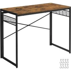 VASAGLE Bureau, Table D’Ordinateur, Table Informatique, Pliable, Avec 8 Crochets, Poste De Travail, Montage Sans Outils, Style Industriel, Marron Rustique Et Noir Par SONGMICS LWD42X - Marron Rustique Et Noir