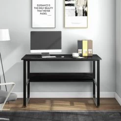 ASUPERMALL Bureau, Table D'ordinateur Avec étagère, Table De Bureau En Forme De U Pour Bureau à Domicile, Table PC En Noir, 120x60x73cm (LxlxH) -France Bureau Soldes 2022 55568982 5