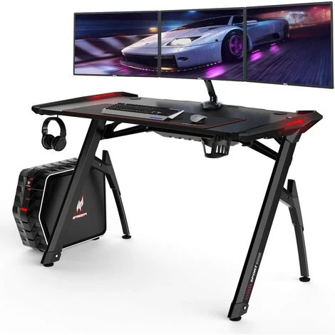 Homfa Gaming Bureau De Jeu 120cm Avec Lumières RVB, Bureau D'ordinateur De Bureau à Domicile Avec Porte-gobelet Et Crochet Pour Casque, Gamer Table De Jeu Pour PC, Postes De Travail Informatiques, Noir 3 Homfa Gaming Bureau De Jeu 120cm Avec Lumières RVB, Bureau D'ordinateur De Bureau à Domicile Avec Porte-gobelet Et Crochet Pour Casque, Gamer Table De Jeu Pour PC, Postes De Travail Informatiques, Noir