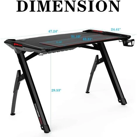 Homfa Gaming Bureau De Jeu 120cm Avec Lumières RVB, Bureau D'ordinateur De Bureau à Domicile Avec Porte-gobelet Et Crochet Pour Casque, Gamer Table De Jeu Pour PC, Postes De Travail Informatiques, Noir 6 Homfa Gaming Bureau De Jeu 120cm Avec Lumières RVB, Bureau D'ordinateur De Bureau à Domicile Avec Porte-gobelet Et Crochet Pour Casque, Gamer Table De Jeu Pour PC, Postes De Travail Informatiques, Noir – Image 4