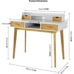 Homfa Table D'ordinateur Bureau Pour Ordinateur Portable Avec Tiroirs Et étagères Poste De Travail Avec Passage De Câbles Pour Bureau à Domicile, Ordinateur Portable Et PC 95x108x52m -France Bureau Soldes 2022 55578431 3