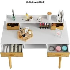 Homfa Table D'ordinateur Bureau Pour Ordinateur Portable Avec Tiroirs Et étagères Poste De Travail Avec Passage De Câbles Pour Bureau à Domicile, Ordinateur Portable Et PC 95x108x52m -France Bureau Soldes 2022 55578431 5