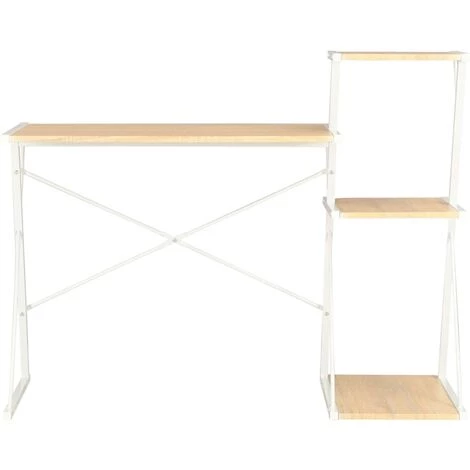 INLIFE Bureau Avec étagère Blanc Et Chêne 116x50x93 Cm 3 INLIFE Bureau Avec étagère Blanc Et Chêne 116x50x93 Cm