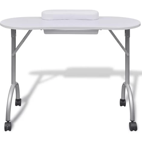 INLIFE Table à Manucure Pliable Avec Roulettes Blanc 3 INLIFE Table à Manucure Pliable Avec Roulettes Blanc