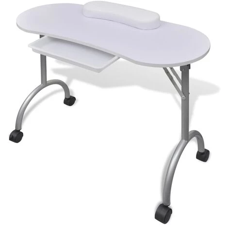 INLIFE Table à Manucure Pliable Avec Roulettes Blanc 4 INLIFE Table à Manucure Pliable Avec Roulettes Blanc – Image 2