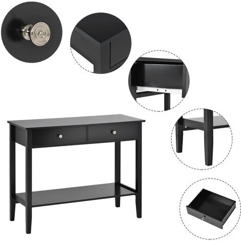 ASUPERMALL Table Console à Deux Tiroirs Poste De Travail De Bureau PC De Comptoir Blanc Avec Pieds En Pin Pour Couloir De Chambre à Coucher De Salon 3 ASUPERMALL Table Console à Deux Tiroirs Poste De Travail De Bureau PC De Comptoir Blanc Avec Pieds En Pin Pour Couloir De Chambre à Coucher De Salon