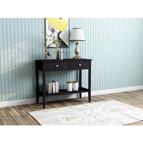 ASUPERMALL Table Console à Deux Tiroirs Poste De Travail De Bureau PC De Comptoir Blanc Avec Pieds En Pin Pour Couloir De Chambre à Coucher De Salon 4 ASUPERMALL Table Console à Deux Tiroirs Poste De Travail De Bureau PC De Comptoir Blanc Avec Pieds En Pin Pour Couloir De Chambre à Coucher De Salon – Image 2