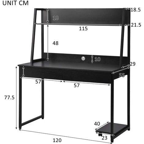 AZKOEESY Table De Travail En Bois MDF Et Acier, Table De Bureau Avec étagères, 2 Tiroirs Pour Bureau, Chambre, Sallon-120 X 55 X 144 Cm-noir 5 AZKOEESY Table De Travail En Bois MDF Et Acier, Table De Bureau Avec étagères, 2 Tiroirs Pour Bureau, Chambre, Sallon-120 X 55 X 144 Cm-noir – Image 3