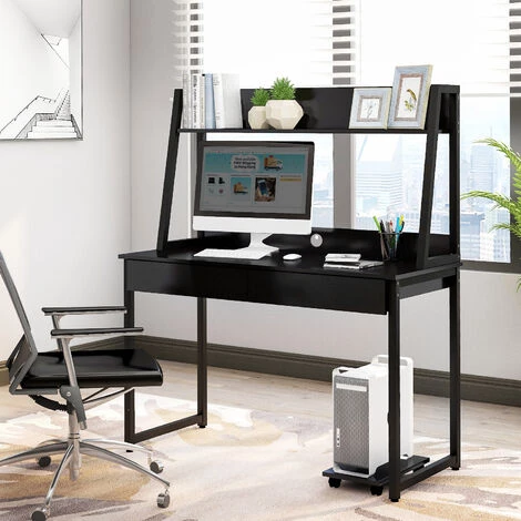 AZKOEESY Table De Travail En Bois MDF Et Acier, Table De Bureau Avec étagères, 2 Tiroirs Pour Bureau, Chambre, Sallon-120 X 55 X 144 Cm-noir 6 AZKOEESY Table De Travail En Bois MDF Et Acier, Table De Bureau Avec étagères, 2 Tiroirs Pour Bureau, Chambre, Sallon-120 X 55 X 144 Cm-noir – Image 4