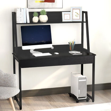 AZKOEESY Table De Travail En Bois MDF Et Acier, Table De Bureau Avec étagères, 2 Tiroirs Pour Bureau, Chambre, Sallon-120 X 55 X 144 Cm-noir 7 AZKOEESY Table De Travail En Bois MDF Et Acier, Table De Bureau Avec étagères, 2 Tiroirs Pour Bureau, Chambre, Sallon-120 X 55 X 144 Cm-noir – Image 5