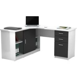 VENTE-UNIQUE.COM Bureau D'angle NORWY - 2 Portes & 2 Tiroirs - Blanc & Gris - Gris Anthracite, Blanc -France Bureau Soldes 2022 55881180 3