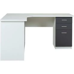 VENTE-UNIQUE.COM Bureau D'angle NORWY - 2 Portes & 2 Tiroirs - Blanc & Gris - Gris Anthracite, Blanc -France Bureau Soldes 2022 55881180 4