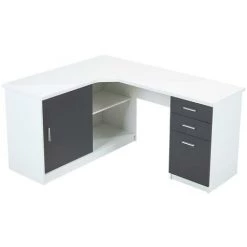 VENTE-UNIQUE.COM Bureau D'angle NORWY - 2 Portes & 2 Tiroirs - Blanc & Gris - Gris Anthracite, Blanc -France Bureau Soldes 2022 55881180 5