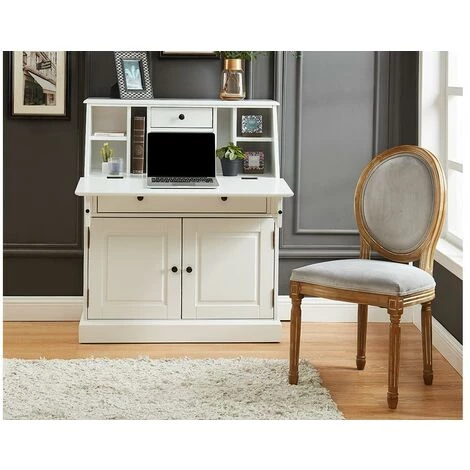 VENTE-UNIQUE.COM Secrétaire En Pin Et MDF - Coloris : Blanc - CLEORE - Blanc 5 VENTE-UNIQUE.COM Secrétaire En Pin Et MDF - Coloris : Blanc - CLEORE - Blanc – Image 3
