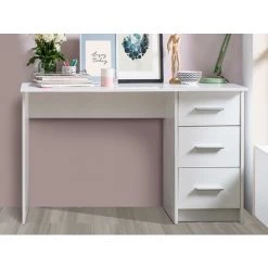 VENTE-UNIQUE.COM Bureau LEONDINE - 3 Tiroirs - Blanc - Blanc -France Bureau Soldes 2022 55881246 2