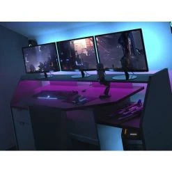 VENTE-UNIQUE.COM Bureau Gamer MOBA - Avec Rangements - LEDs - Gris - Gris Anthracite -France Bureau Soldes 2022 55881457 2