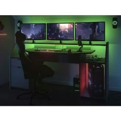 VENTE-UNIQUE.COM Bureau Gamer MOBA - Avec Rangements - LEDs - Gris - Gris Anthracite -France Bureau Soldes 2022 55881457 4