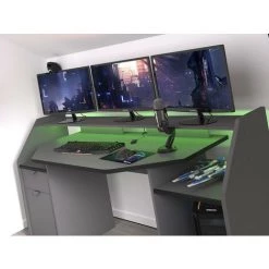 VENTE-UNIQUE.COM Bureau Gamer MOBA - Avec Rangements - LEDs - Gris - Gris Anthracite -France Bureau Soldes 2022 55881457 5