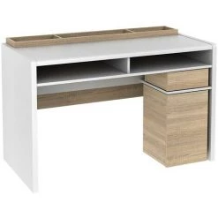 VENTE-UNIQUE.COM Bureau ASERRI Avec Rangements - Blanc Et Chêne - Naturel Clair, Blanc -France Bureau Soldes 2022 55881542 4