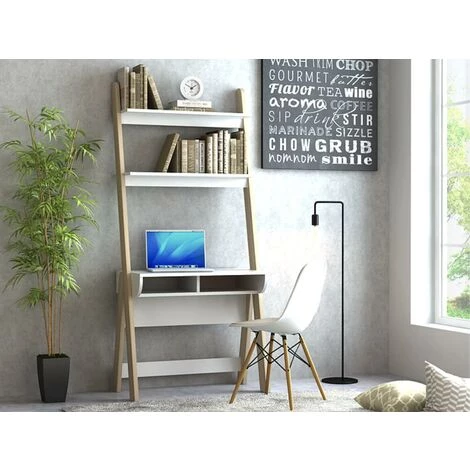 VENTE-UNIQUE.COM Bureau Avec étagères ESKALI - Blanc & Chêne - Naturel Clair, Blanc 3 VENTE-UNIQUE.COM Bureau Avec étagères ESKALI - Blanc & Chêne - Naturel Clair, Blanc