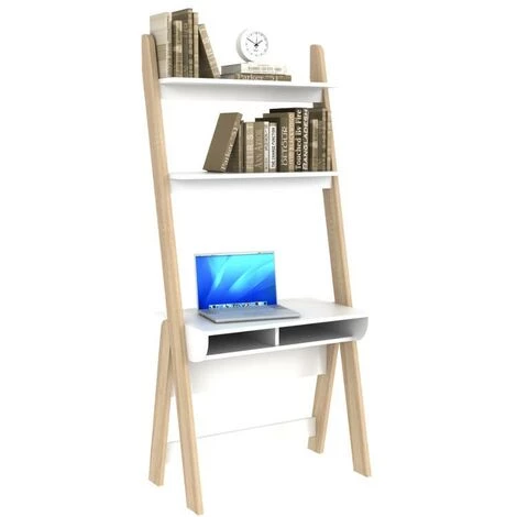 VENTE-UNIQUE.COM Bureau Avec étagères ESKALI - Blanc & Chêne - Naturel Clair, Blanc 4 VENTE-UNIQUE.COM Bureau Avec étagères ESKALI - Blanc & Chêne - Naturel Clair, Blanc – Image 2