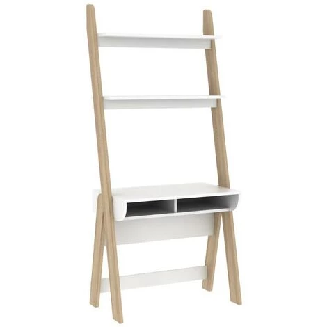VENTE-UNIQUE.COM Bureau Avec étagères ESKALI - Blanc & Chêne - Naturel Clair, Blanc 5 VENTE-UNIQUE.COM Bureau Avec étagères ESKALI - Blanc & Chêne - Naturel Clair, Blanc – Image 3