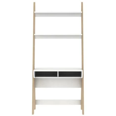 VENTE-UNIQUE.COM Bureau Avec étagères ESKALI - Blanc & Chêne - Naturel Clair, Blanc 6 VENTE-UNIQUE.COM Bureau Avec étagères ESKALI - Blanc & Chêne - Naturel Clair, Blanc – Image 4