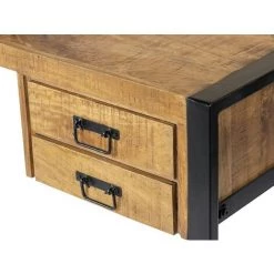 VENTE-UNIQUE.COM Bureau HARLEM - 4 Tiroirs - Bois De Manguier & Métal - Naturel Foncé -France Bureau Soldes 2022 55881973 4